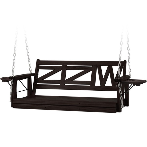 ZZW Wooden Porch Swing Heavy Duty 550 LBS Outdoor Patio