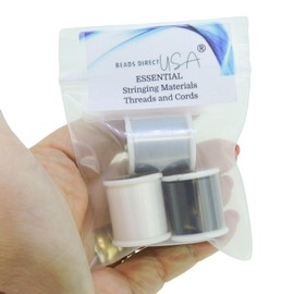 BEADS DIRECT USA 3 Pack - Miyuki Nylon Beading Thread Size #B, 330 DTEX, 50 Meters per Spool (54.6 Yards), White, Black and Silver