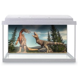 Aquarium Fish Tank Background 90x45 cm - Spinosaurus T-Rex Fight Dinosaurs Dino Static Cling Vinyl Vivarium Terrarium External Application #53434