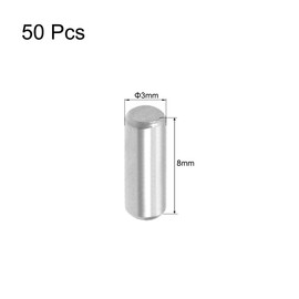 TOP-VIGOR 50Pcs 3mm x 8mm Dowel Pins Shelf Support Pegs, 304 Stainless Steel Cylindrical Shelf Support Pin Fasten Elements Silver Tone