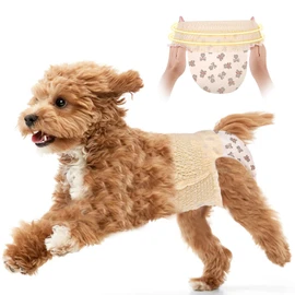 Ambreview Dog Diapers Female, Disposable Diapers for Female Dog with Stretchy Waist, Pull Up Puppy Wraps for Doggie in Heat Period Super Absorbent Leak-Proof Doggy Diaper for Dogs 10PCS (L)
