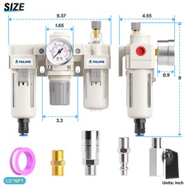 TAILONZ PNEUMATIC 1/2 Inch NPT Automatic Drain 3 in 1 Oil Air Pressure Regulator Filter AC4000-04D（0-150PSI） with Lubricator Cup for Air Tools System