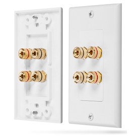 Fosmon Home Theater Wall Plate - Premium Quality Gold Plated Copper Banana Binding Post Coupler Type Wall Plate (White) (Two Speaker)