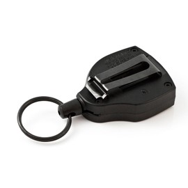 Key-Bak Super48 HD 8oz. Locking Retractable Key Holder, 48" Retractable Cord, Black Polycarbonate Case, Steel Belt Clip, Oversized Split Ring