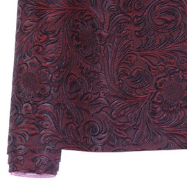 Ramya Embossed Faux Leather Sheets Fabric 12" x 53",for Handmade DIY Bows Wallet Sewing,Leather Earring Crafts Projects (Maroon Red)