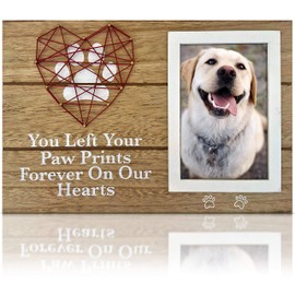 OakiWay Pet Memorial Gifts - 4x6 Dog Picture Frame with Paw Prints & Woven Heart Design - Pet Loss Gifts Photo Frame, Remembrance Gifts, Cat & Dog Memorial Gifts, Sympathy Gift For Loss Of Dog