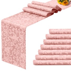 RUDONG M 12 Pack Rose Gold Satin Table Runners 12 x 108 Inch, Long Silky Damask Table Runner Decor, Bright Smooth Jacquard Dining Table Runners for Weddings, Banquet, Parties Dinner Decoration