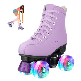jessie Girls Roller Skates for Women, Microfiber Leather Roller Skates Girls Ages 8-12 High-Top Roller Skates for Beginner, Indoor Outdoor Classic Double-Row Roller Skates (Youth 2)