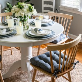 Barnett Home Decor Brisbane Colonial Blue Chair Pads with Ties - 16.5 x 18 Size Medium Chair Pad - Latex Foam Fill, Reversible - Made in USA (Federal Blue)