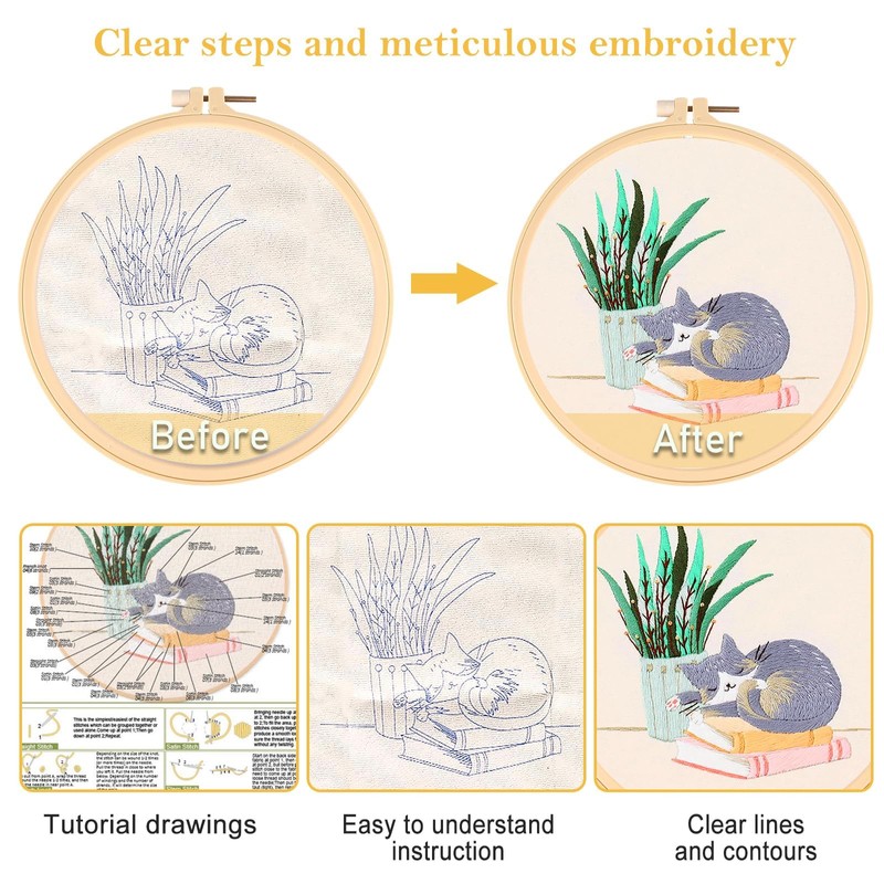 BLAZDEVE 4 Set Beginner Embroidery Kit, Easy Hand Embroidery Kit