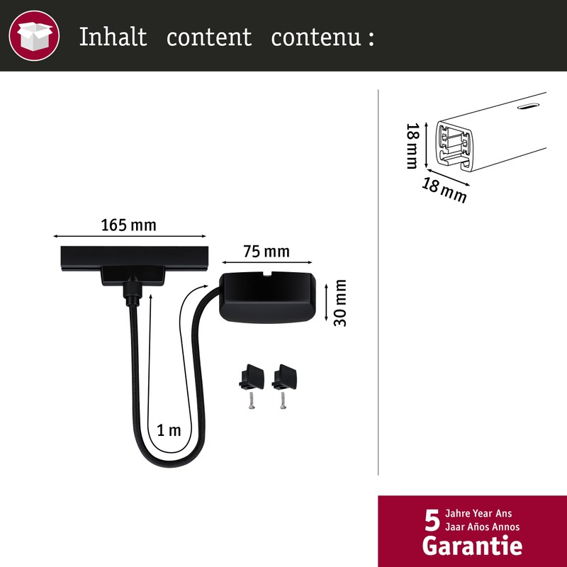 Paulmann 96916 URail cable infeed 1m max. 1000W black matt