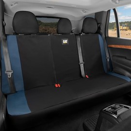 Cat Flexfit Blue Rear Seat Cover for Car – Durable Canvas & Mesh Design 60/40 Split Bench Protector for Cars, Trucks & SUVs – Back Seat Cover for Rear Bench – Interior Car Accessory