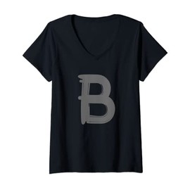 Womens Creative Bold Dark Grey Letter B - Alphabet - Marker Design V-Neck T-Shirt