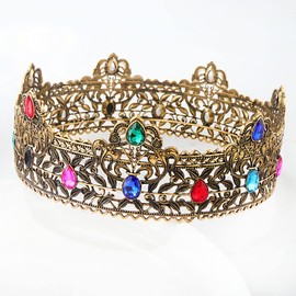 YADIRF Men's Crowns Metal Adult Men Birthday Prom Homecoming Party Crown King Crown For Festival Wedding Baby Shower (Dark Gold With Colorful Stone 1)