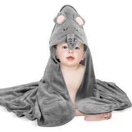 Vabrloy Baby Bath Towel,Ultra Soft Hooded Baby Towel,Toddler Bath Towels with Animal Design,Absorbent Baby Hooded Towel Shower Gifts for Baby Boys Girls,31.5x31.5 inch(Gray Elephant)