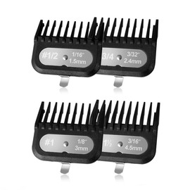 Clipper Guards Set Fits for Most Wahl Clippers and Babyliss FX870, -1/16" to 3/16", 4 Piece Set, Black Color, New Version