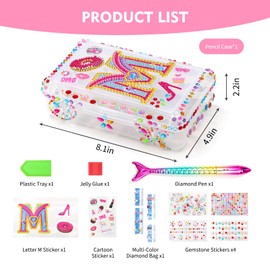 MAIGOZON 1PCS Clear Pencil Case, Plastic Pencil Box, Large Crayon Box, Craft Organizers and Storage, School Supplies for Boys and Girls with Stickers and Kit (Letter M Set)