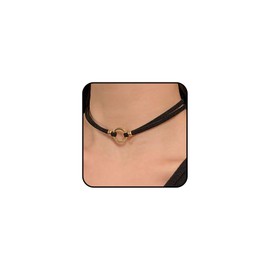 Black Velvet Ribbon Choker Necklaces, Adjustable Layered Gold Circle Charm Choker Necklaces Minimalism Statement Jewelry Gifts for Women Teen Girls (Gold)