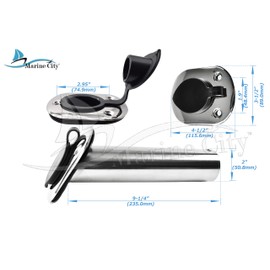 Marine City Marine Stainless-Steel Flush Mount Rod Holder with Rubber Cap, Liner and Gasket -30 Degree
