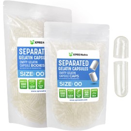 XPRS Nutra Gelatin Size 00 Separated Capsules - 1000 Count Gelatin Empty Capsules Separated in Bags - Separated Empty 00 Capsules - Pill Capsules DIY