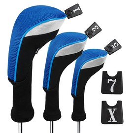 Andux 3pcs/Set Golf 460cc Driver Wood Club Head Covers Long Neck with Interchangeable No. Tags Blue