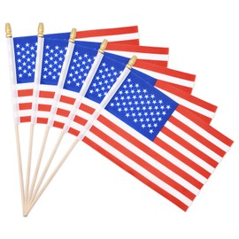 20 Pack Small USA American Flag Stick 5'' x 8'' - Mini Handheld USA Flags with Wooden Sticks Spear Top for 4th of July Parade Celebrating, Veterans Day, Memorial Day, Grave Marker Decorations