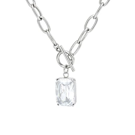 TaYolnFaSo Emerald-cut Imitation Diamond Pendant Paperclip Toggle Necklace Chunky Paperclip Chain White CZ Necklace April Birthstone Jewelry Birthday Gift for Women