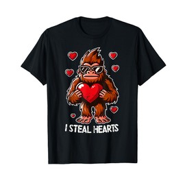 Valentine's Day Big Foot Sasquatch I Steal Hearts Funny T-Shirt