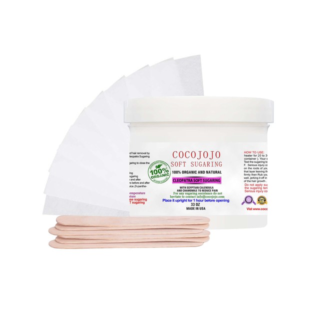 33 Oz Soft Sugaring Medium Kit Egyptian Sugar Wax Hair Removal 100% Natural Paste+ 16 Strips and 6 Wooden Spatula