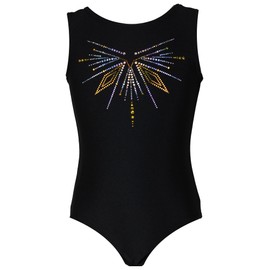 Gymnastics Leotard Stars Lycra Girls' Short-Sleeved Children's Gymnastics Bodysuit Short Sleeve, Lycra in black with motifs 5