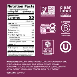 Cure Hydration Cure Hydrating Plant Based Electrolyte Mix | Powder for Dehydration Relief | Made with Coconut Water | Non-GMO | No Added Sugar | FSA & HSA | Vegan | Pouch of 14 Packets - Berry Pomegranate