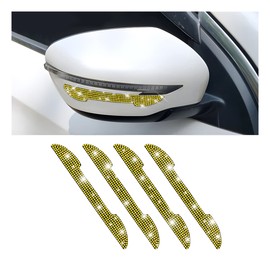 4PCS Bling Car Rear View Mirror Anti-Scratch Stickers Protector, Rhinestone Auto Door Handle Edge Guards, Crystal Anti-Collision Strip Decal, Car Exterior Decoration Accessories for Women Men (Yellow)