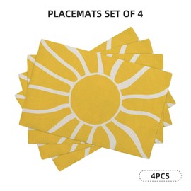 Yellow Sunshine Placemats Set of 4, Abstract Modern Sun Decorative Table Mat 12 x 18 Inch Heat Resistant Non Slip Line Fabric Summer Place mat for Holiday Party Kitchen Dining Decor