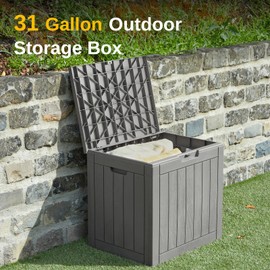 EAST OAK EAST OAK Outdoor Storage Box, 31 Gallon Deck Box Indoor and Outdoor Use, Waterproof Resin Storage Bin for Package Delivery, Patio Cushions, Gardening Tools, Lockable, UV Resistant, Grey