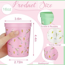 Jingmore 24 Pcs Martini Party Decoration 16 oz a Tini Bit Older Cups Espresso Party Supplies Bachelorette Plastic Drinking Cups for Birthday Bridal Shower Bridesmaid Bar(White Green Pink,Cocktail)