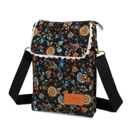 Velugan Small Crossbody Phone Purse Cellphone Wallet Bag Small Crossbody Lightweight Bag For Women And Girls Gifts (Black flower)