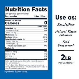Nutricost Sodium Citrate Powder 2LB (32.4oz) - Food Grade, Non-GMO - Emulsifier, Natural Flavor Enhancer, Food Preservant