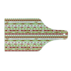 Ambesonne Christmas Cutting Board, Merry Christmas Words Xmas Ceremony Theme Design Borders, Decorative Tempered Glass Cutting and Serving Board, Wine Bottle Shape, Apple Green White