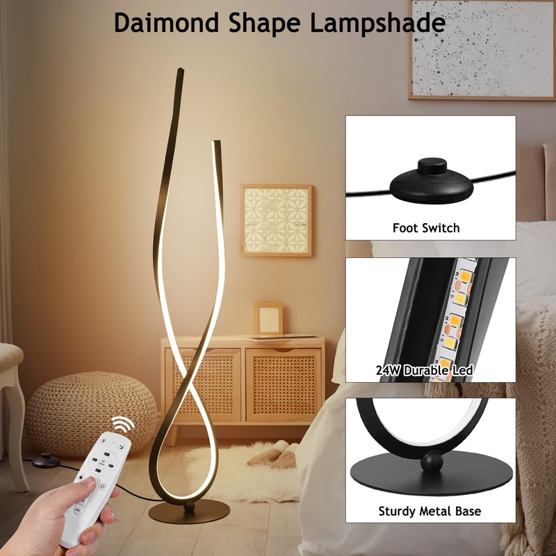 NUÜR Modern Spiral LED Floor Lamp, 59" Ultra-Bright Black Standing