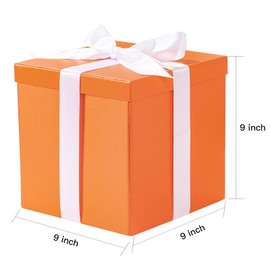 RUSPEPA Medium Birthday Gift Box with Lids, Ribbon and Tissue Paper, Collapsible Gift Box - 1 Pcs, 9x9x9 Inches, Orange
