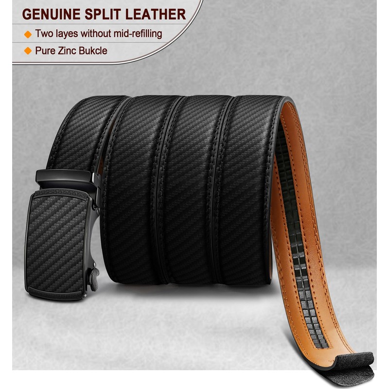 BULLIANT Men's Ratchet Leather Belt, Automatic Clasp, for Men’s Suit,