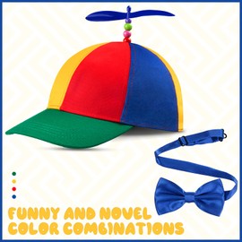 Propeller Top Cap Rainbow Detachable Hat Nerd Crazy Spinner Hat Silly Pinwheel Hat and Adjustable Bowtie for Adults Costumes (Blue,8 Pieces)