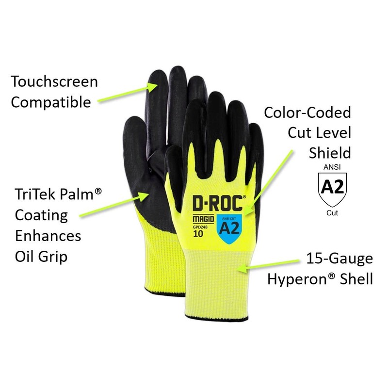 MAGID D-ROC ANSI A2 15-Gauge TriTek Palm Coated Work Gloves,