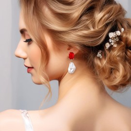 Fashion Pearl Drop Earrings for Women With Crystal - Rhinestone Statement Earrings with Pearl Dangling Studs - Large White Baroque Pearl Earrings for Bridesmaid Wedding Party Birthday Holiday