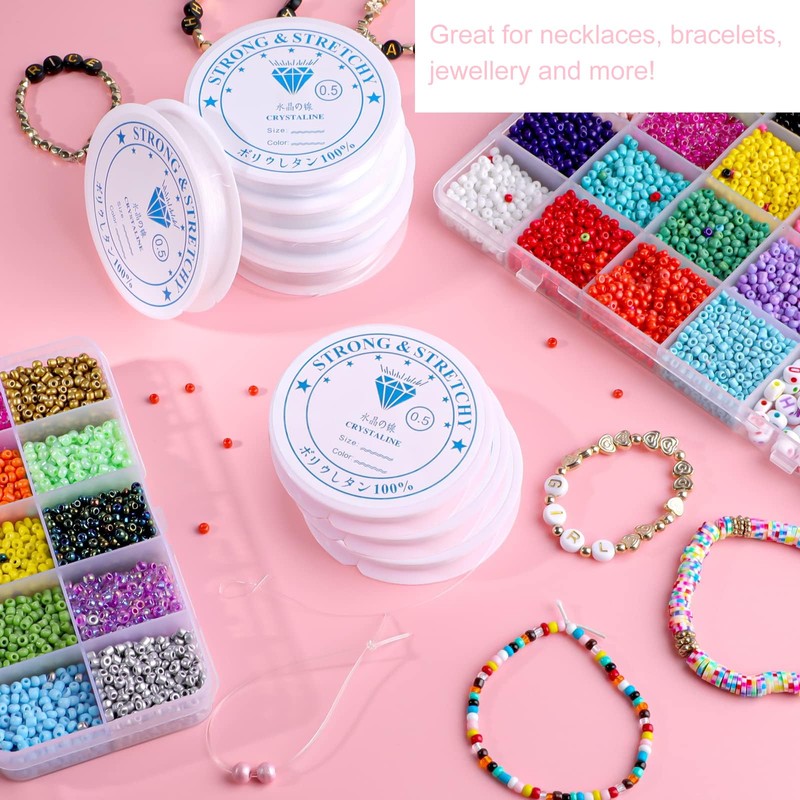 DOETYD 6 Rolls 0.5mm Clear Elastic Thread Clear Craft Making