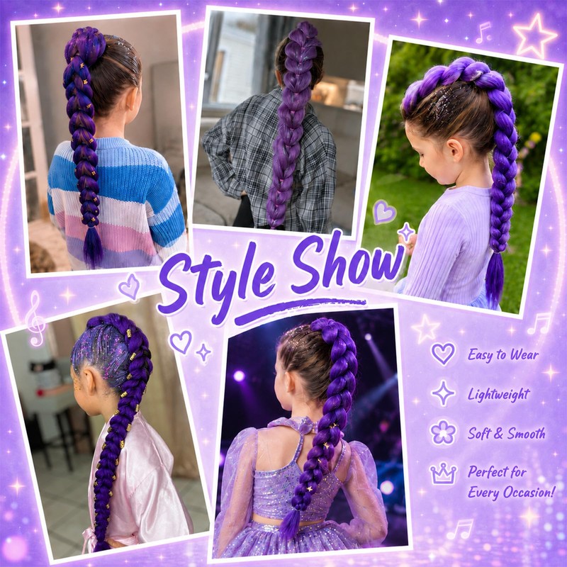 Purple Braided Ponytail Pre-Braided Synthetic Hair 30Inch Easy Tie-on