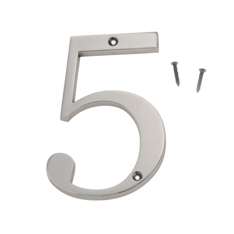 Large 5" Satin Nickel Metal Flush House Address Numbers, Bold