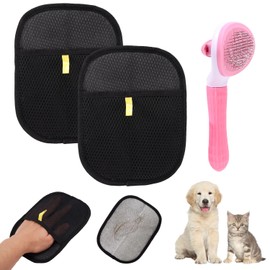 Lyreh 2pcs Pet Hair Remover Gloves with Pet Comb, Electrostatic Pets Hair Remover Gloves for Cat Dogs Reusable Pets Grooming Glove for Furniture Carpet Couch Car Seat
