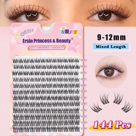 Wimpern Extensions Set 144Pcs 9-12mm Mixed Flu-ffy Cat-Eye Künstliche Wimpern Natürlicher Look Lash Clusters Katzenauge Individuelle Falsche Wimpern Extensions(SLYW)