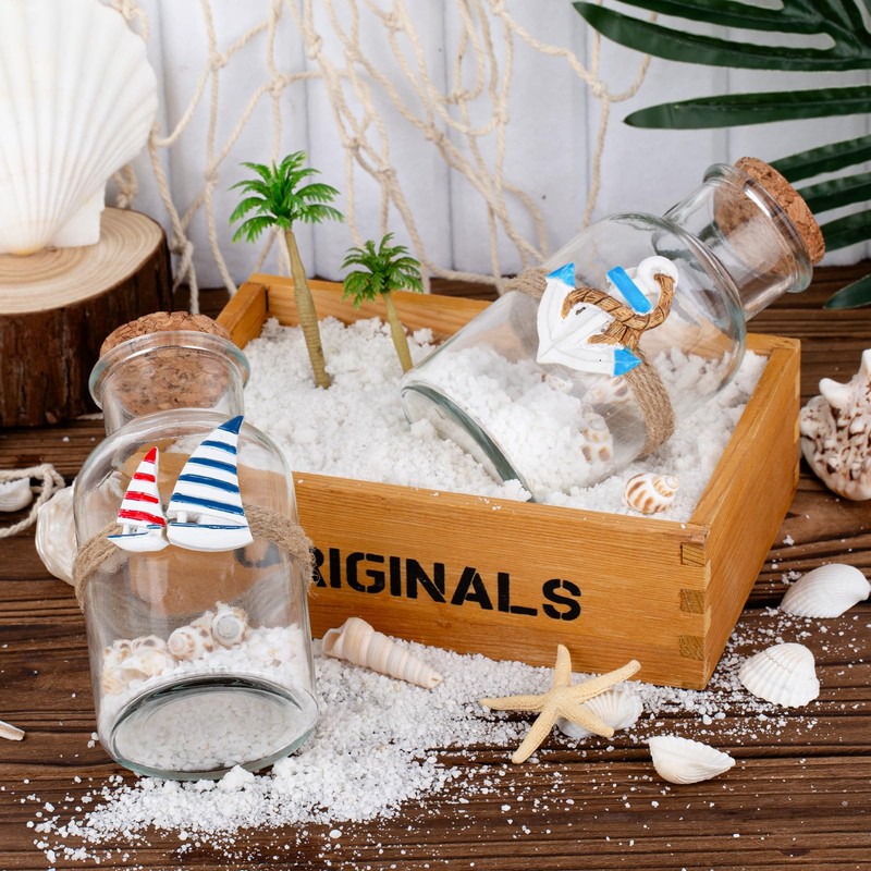2PCS Coastal & Beach Decor Glass Bottles with Cork &